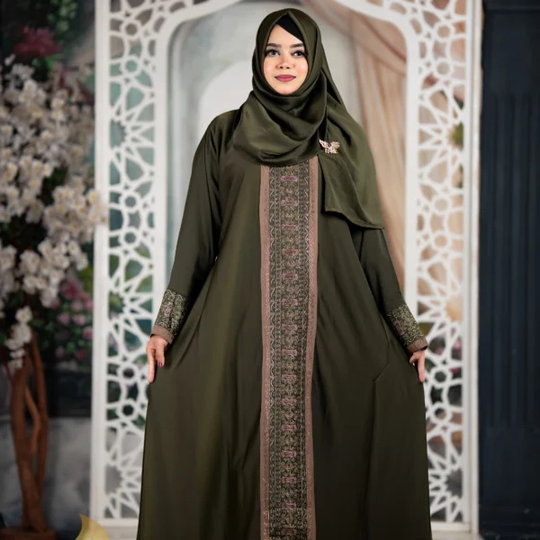 Arabian Style Jafran đđŽđ¯đŋđļđ°đ Embroidery Burqa Olive Colour
