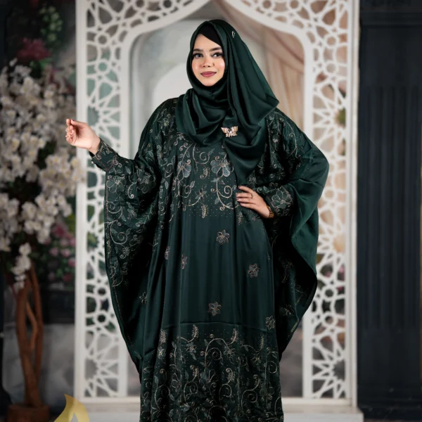 Luxury Jafran 𝗙𝗮𝗯𝗿𝗶𝗰𝘀 Embroidery Abaya See Green Colour