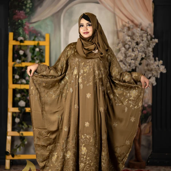 Luxury Jafran 𝗙𝗮𝗯𝗿𝗶𝗰𝘀 Embroidery Abaya Soft Olive Colour