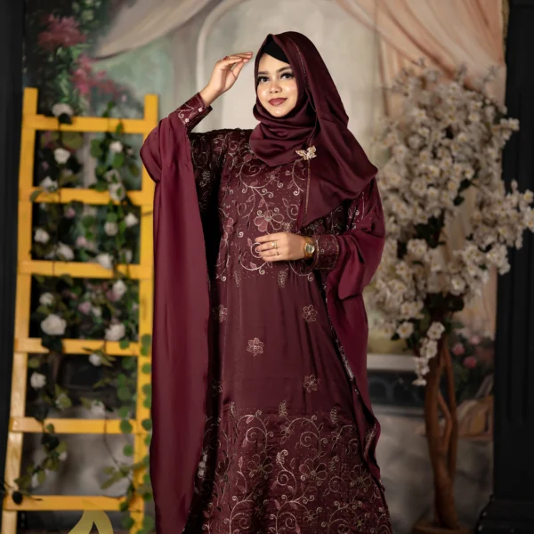 Luxury Jafran 𝗙𝗮𝗯𝗿𝗶𝗰𝘀 Embroidery Abaya Light Kolija Colour
