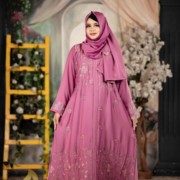 Maliha Jafran 𝗙𝗮𝗯𝗿𝗶𝗰𝘀 Embroidery BORKA Dusty Rose Colour