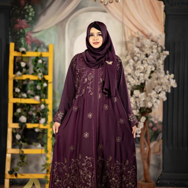 Maliha Jafran 𝗙𝗮𝗯𝗿𝗶𝗰𝘀 Embroidery BORKA Deep Kolija Colour