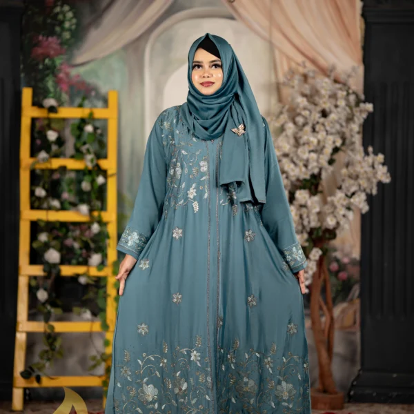 Maliha Jafran 𝗙𝗮𝗯𝗿𝗶𝗰𝘀 Embroidery BORKA Sky Blue Colour