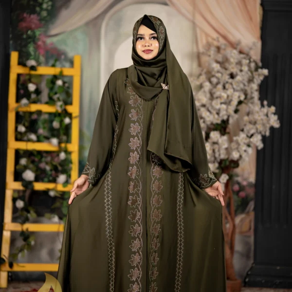 𝗣𝗿𝗲𝗺𝗶𝘂𝗺 𝗦𝗮𝗳𝗳𝗿𝗼𝗻 Jafran 𝗙𝗮𝗯𝗿𝗶𝗰𝘀 DMC STONE BORKA Olive Colour