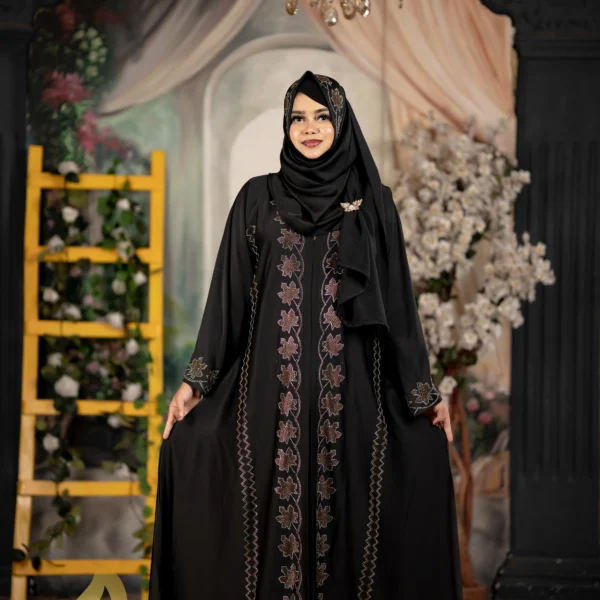 𝗣𝗿𝗲𝗺𝗶𝘂𝗺 𝗦𝗮𝗳𝗳𝗿𝗼𝗻 Jafran 𝗙𝗮𝗯𝗿𝗶𝗰𝘀 DMC STONE BORKA Black Colour