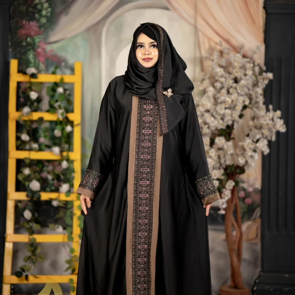Arabian Style Jafran 𝗙𝗮𝗯𝗿𝗶𝗰𝘀 Embroidery Burqa Black Colour
