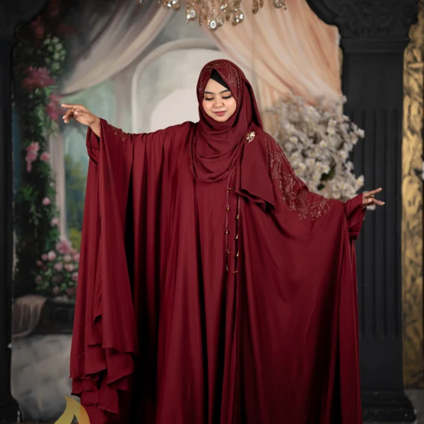 đLuxury Pocket Sleeves Koti AbayađMaroon